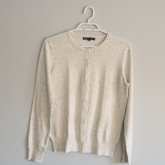 89th & Madison Women's Sz S White Speckled Buttoned Crew Long Sleeve Cardigan - Picture 1 of 13
